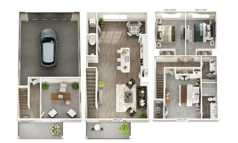 Floor plan for 3 beds, 2 baths, 2394 sqft